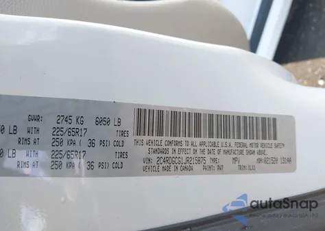 2018 Dodge Grand Caravan Sxt z USA, uszkodzony, nr VIN 2C4RDGCG1JR215875